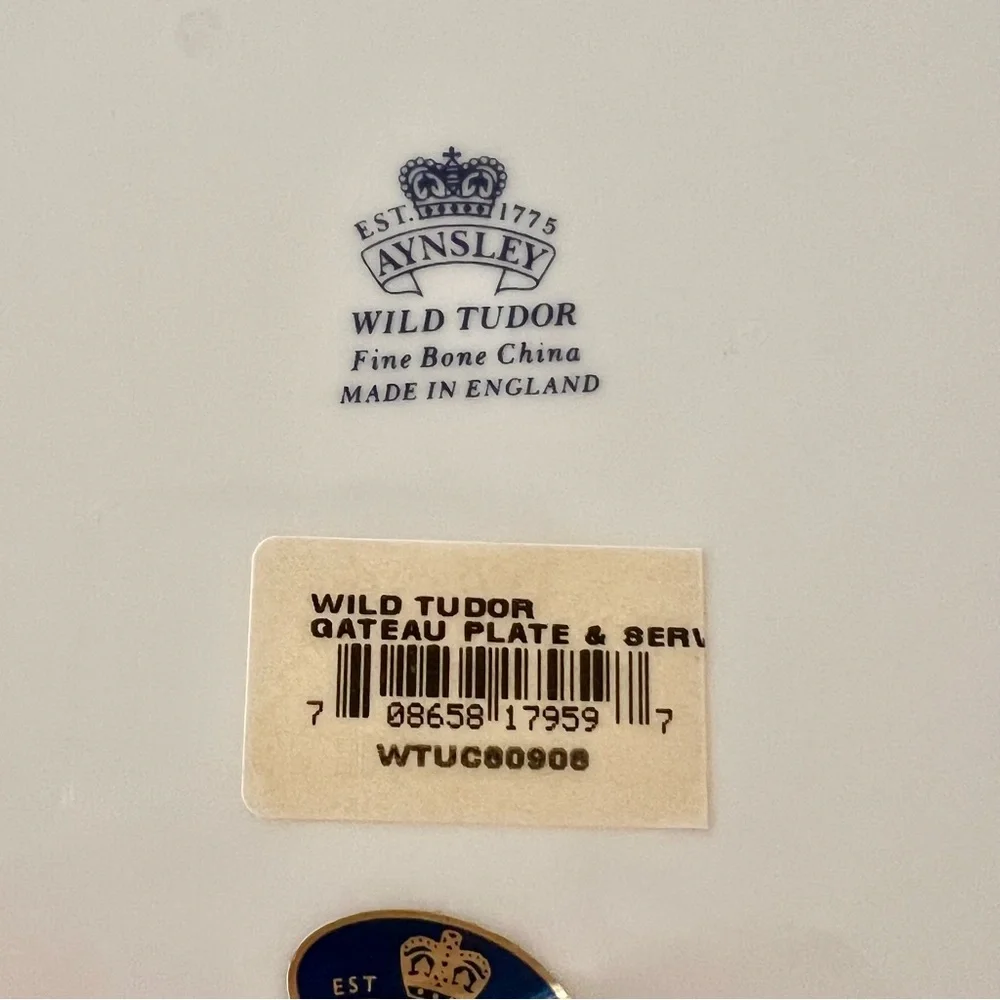 NIB Aynsley WILD TUDOR Fine Bone China Gateau Cake‎ Plate & Server Knife 10.5”